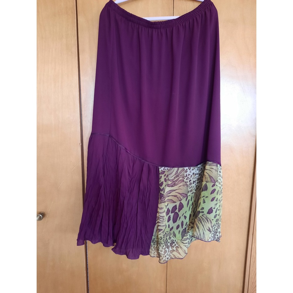 Lida Caputo Lanara Purple Animal Print Asymmetrical Pleated Midi Skirt Elastic L